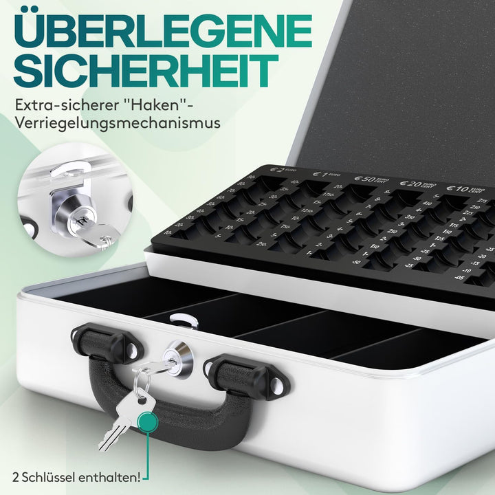 ACROPAQ Geldkassette - Abschliessbar, Mit Münzzählbrett, Gross, 30 x 24,5 x 9 cm, Mit 2 Schlüsseln,