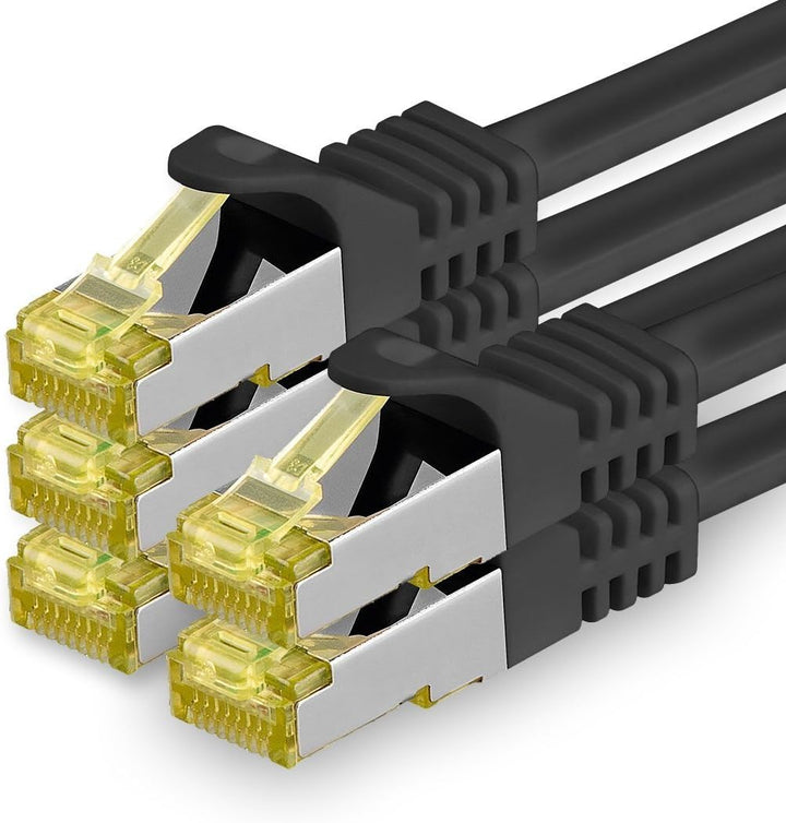 1aTTack.de Cat.7 Netzwerkkabel 7,5m Schwarz 5 Stück Cat7 Ethernetkabel Netzwerk LAN Kabel Rohkabel 1