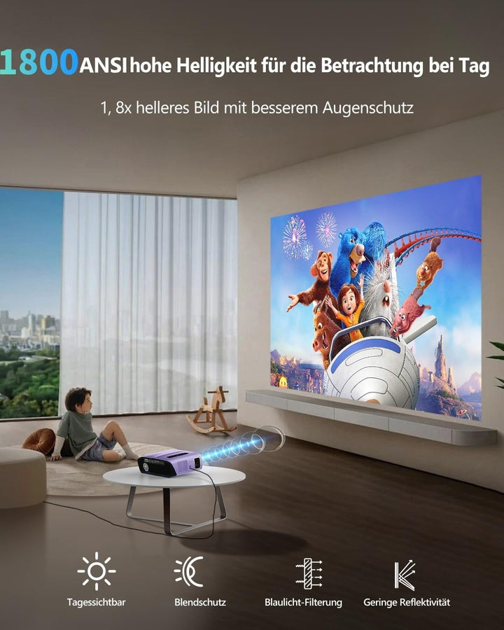 Ultra HD 4K Beamer mit WiFi Bluetooth Streaming Apps,LED Smart Android TV Beamer 4K Heimkino Outdoor