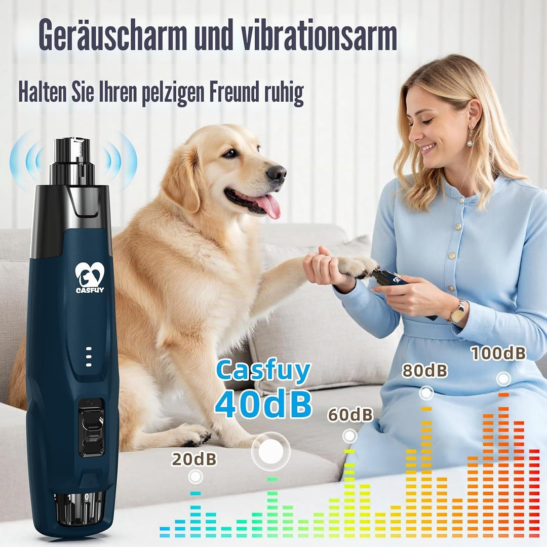 Casfuy Neue 6-Gang Krallenschleifer für Hunde – 50% Mehr Leistung mit 2 LED Lichtern Leise 7 Stunden