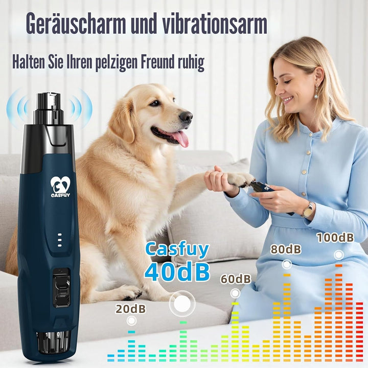 Casfuy Neue 6-Gang Krallenschleifer für Hunde – 50% Mehr Leistung mit 2 LED Lichtern Leise 7 Stunden
