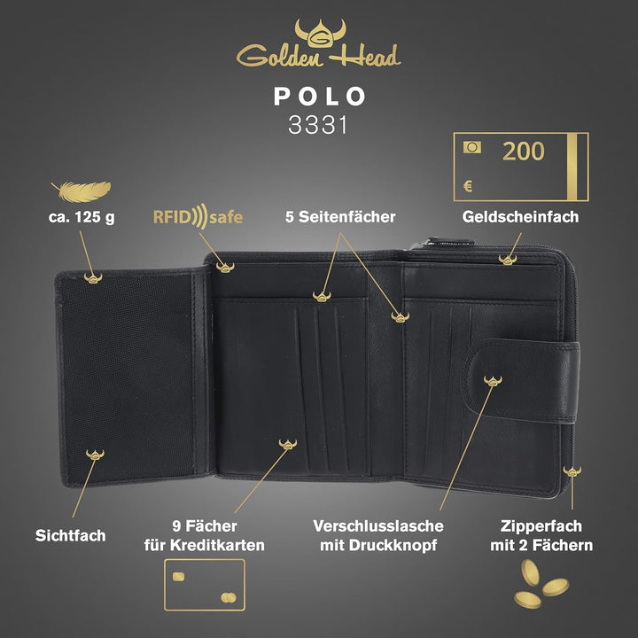 Golden Head Polo RFID Protect RV-Börse 12 cm schwarz, Schwarz