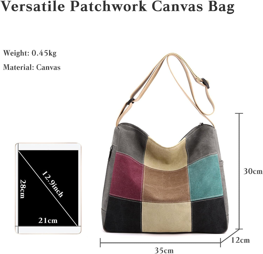 CORIOS Damen Canvas Schultertasche Mehrfarbig Spleiss Umhängetasche Grosse Tragetasche Henkeltaschen