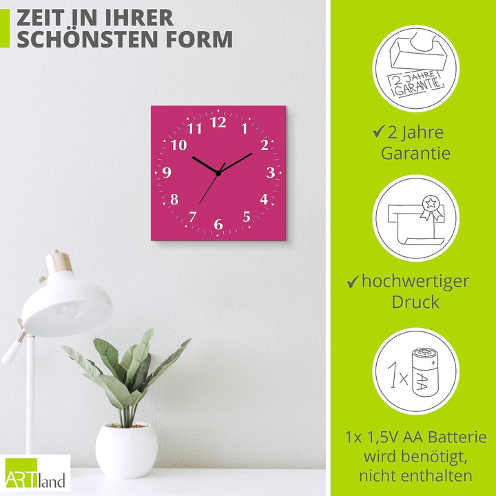 ARTLAND Wanddeko Wanduhr ohne Tickgeräusche Alu Quarzuhr 30x30 cm Quadratisch Lautlos 12 Ziffern Far