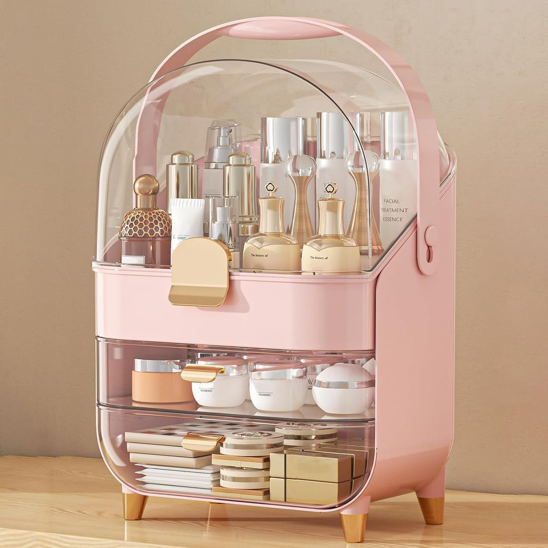 Make-up-Organizer, 2 Schubladen, Kosmetik-Organizer mit Deckel, Hautpflege-Organizer, Badezimmer-The