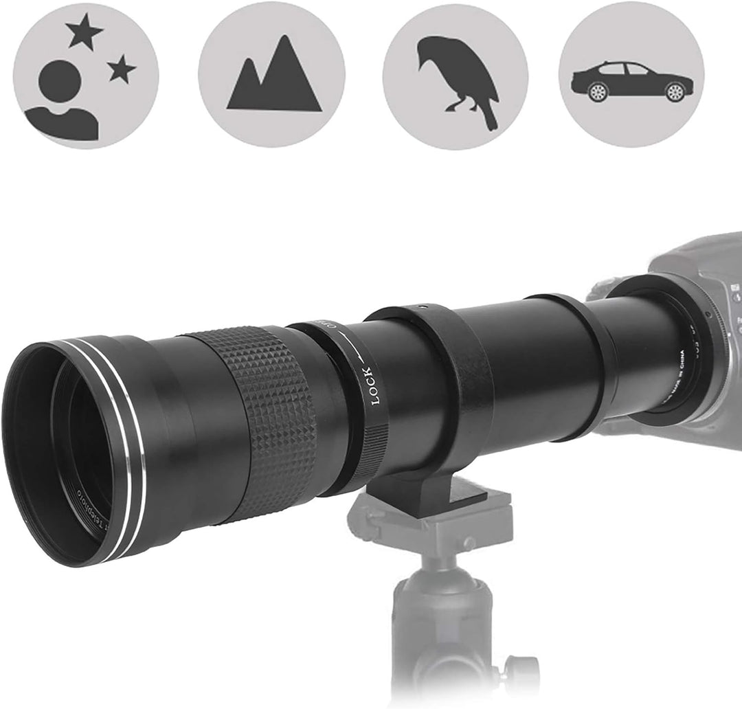 DAUERHAFT 420-800mm Teleskopobjektiv, F8.3-16 Manueller Fokus Zoom-Teleobjektiv mit 2X Vergrösserung
