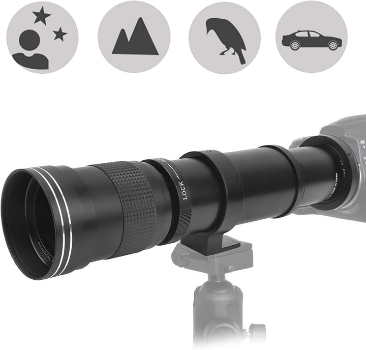 DAUERHAFT 420-800mm Teleskopobjektiv, F8.3-16 Manueller Fokus Zoom-Teleobjektiv mit 2X Vergrösserung