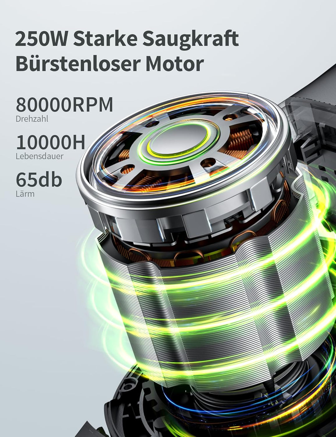 kalado Akku Staubsauger, 27000Pa Leichter Staubsauger kabellos, 250W bürstenloser Motor, Abnehmbarer