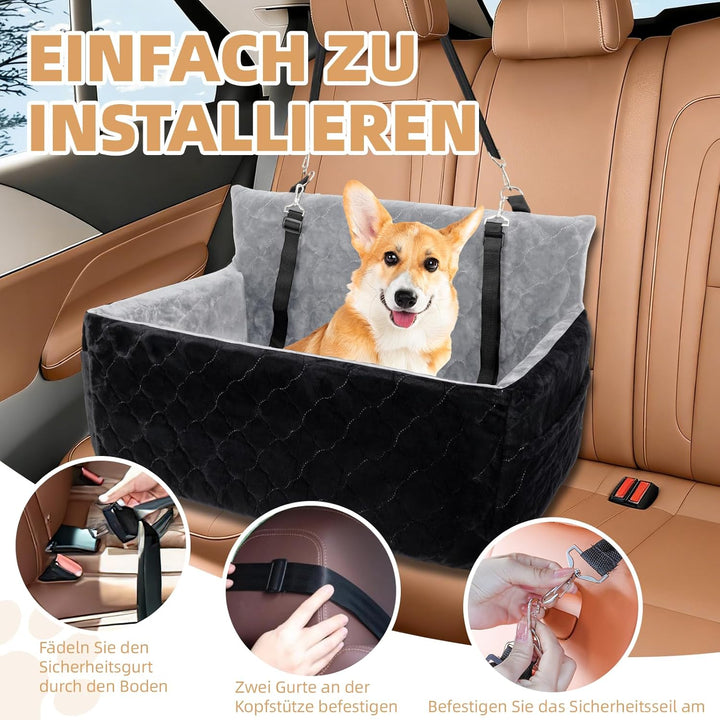 Hunde Autositz für mittlerer grosse Hunde,waschbarer Hundebett Auto für den Rücksitz, Grau+schwarz,