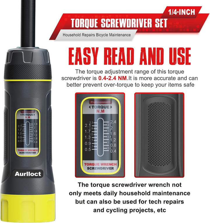 Aurlloct Langer Schaft Drehmoment Schraubendreher Satz 1/4 Zoll, 0.4-2.4 Nm, mit S2-Stahlbits, für R