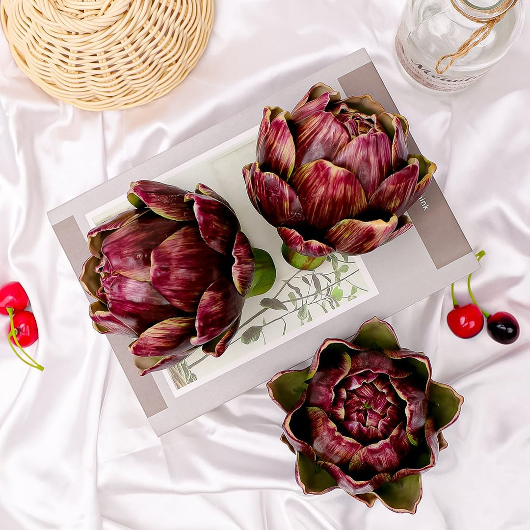 Meiwlong 3Pcs Künstliche Gross Rot Gemüse Artischocke Blumit Gefälscht Realistisch Blumen Strauss Ha