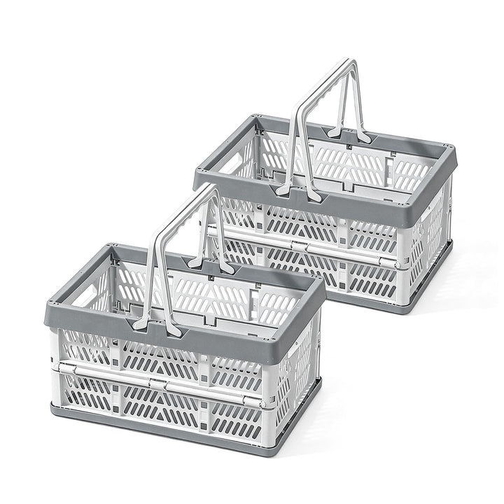 Klappkorb Faltbar, 2er Set Klappbox Klein mit Henkel 10 L Grau, Multifunktionaler Aufbewahrungskorb