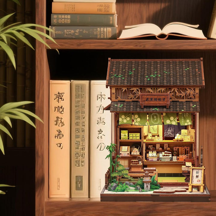 CUTEBEE Book Nook Kit für Erwachsene - Japanisches Wagashi Miniatur Haus, 3D Holzpuzzle DIY Bastelse