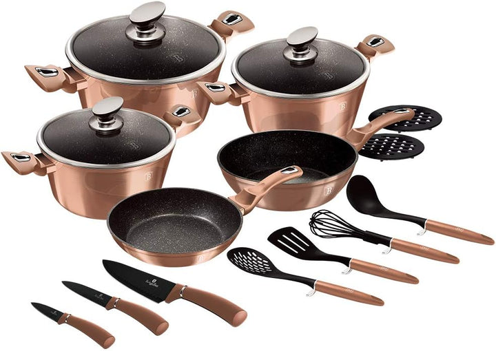 BH/6161 Kochgeschirr-Set, 17 Stück, Metallic Line Rose Gold Edition