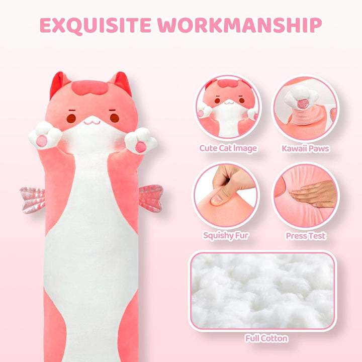 Mewaii 50CM Kuscheltier Kawaii Katzen Plüschkissen Stofftiere Lang Kätzchen Plüschtier Ausgestopftes