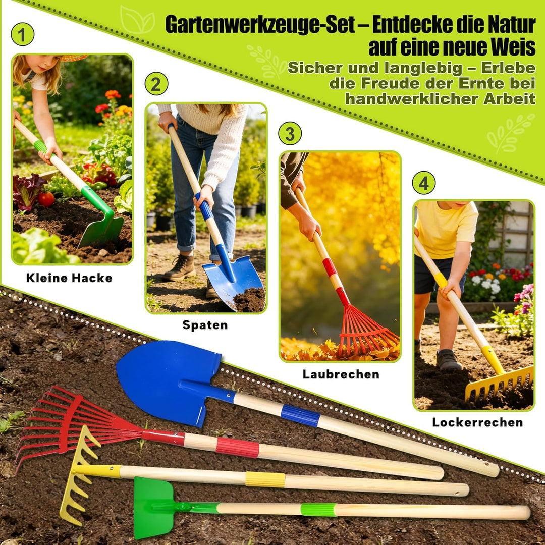 10 Stück Kinder Gartenwerkzeug Set, Metall Gartenwerkzeug Set mit Schaufel, Rechen, Gabel, Arbeitsha