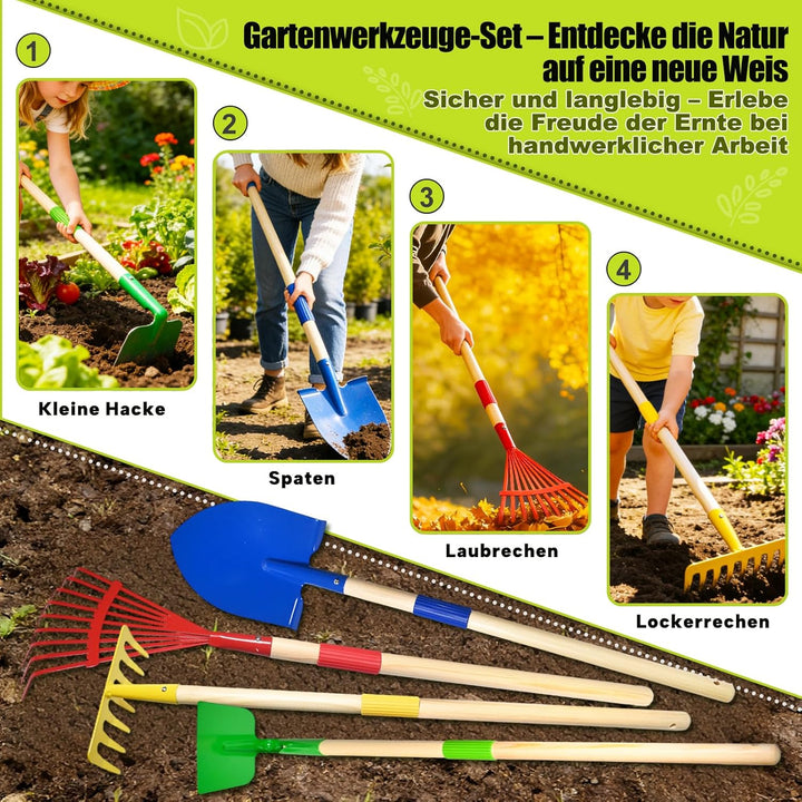 10 Stück Kinder Gartenwerkzeug Set, Metall Gartenwerkzeug Set mit Schaufel, Rechen, Gabel, Arbeitsha