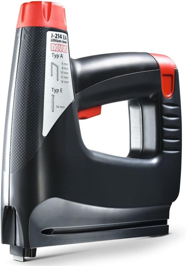 Novus Akku-Tacker J-214 im Koffer, Elektrotacker, 3.6 V Akku, LED-Arbeits-Licht, Schlagkraftregelung