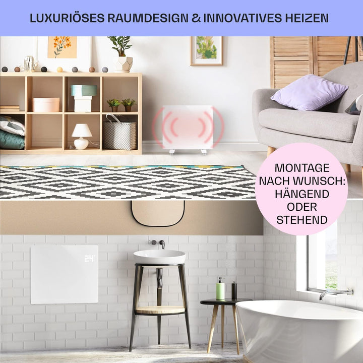 Klarstein Elektroheizung, Konvektor-Heizung mit Bodenrollen, Mobile Elektroheizung Energiesparend, L