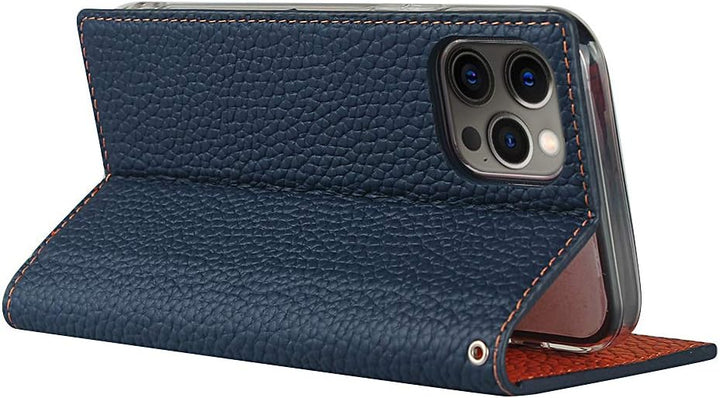 Brieftasche Hülle für iPhone 12/12 Pro, Litschi Genarbtes Echtleder Hülle [Kartenfächer] [Standfunkt