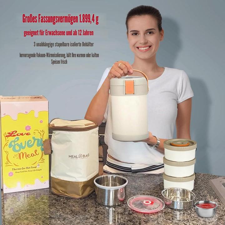 LINMAGCO Thermo-Lebensmittelflaschen für heisse Speisen, 2 l Suppenbehälter, 23 cm, 3-lagig, Edelsta