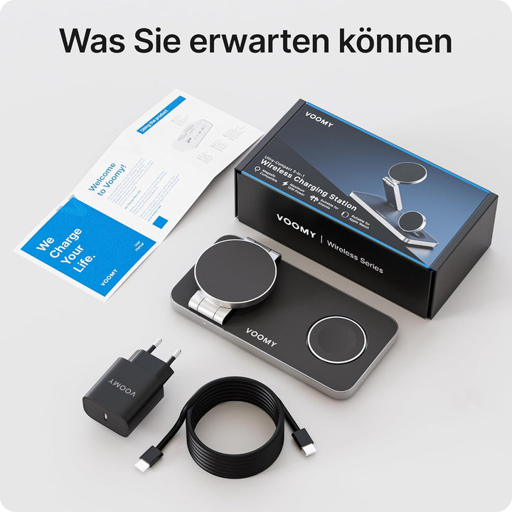 Voomy 3-in-1 Induktive Ladestation Kompatibel mit Magsafe Ladegerät, iPhone, AirPods & Apple Watch,