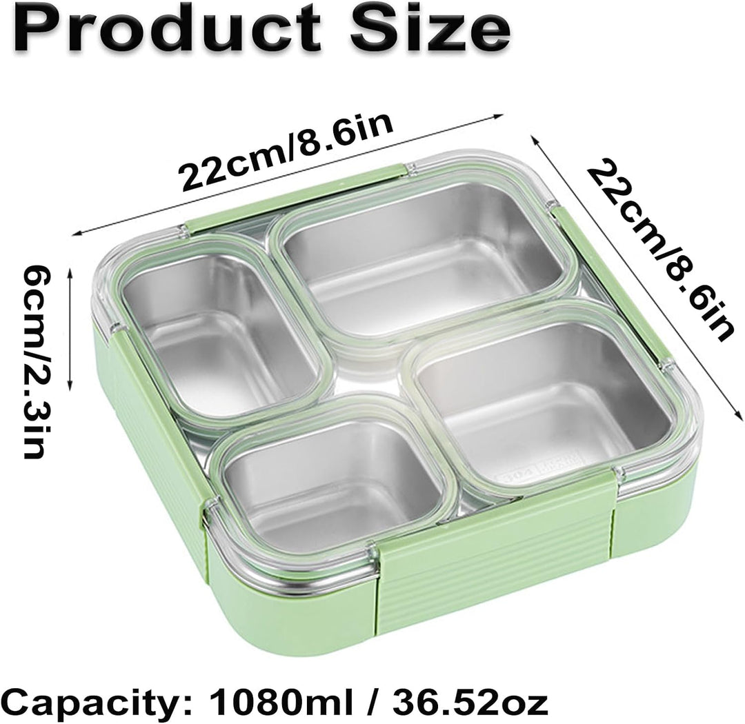 Snackbox mit Fächern Edelstahl,1080ML Snackdose mit 4 Fächern, Meal Prep Behälter Kinder, Wiederverw