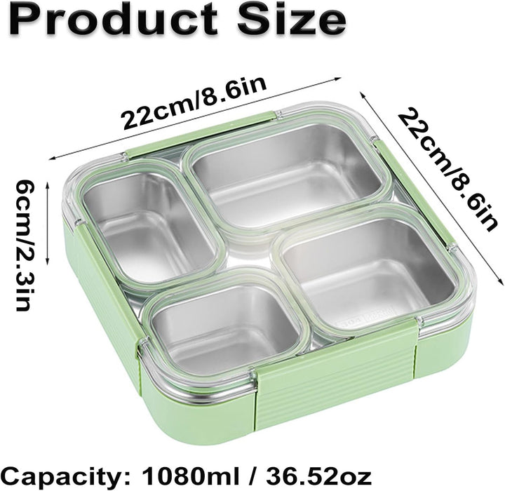 Snackbox mit Fächern Edelstahl,1080ML Snackdose mit 4 Fächern, Meal Prep Behälter Kinder, Wiederverw
