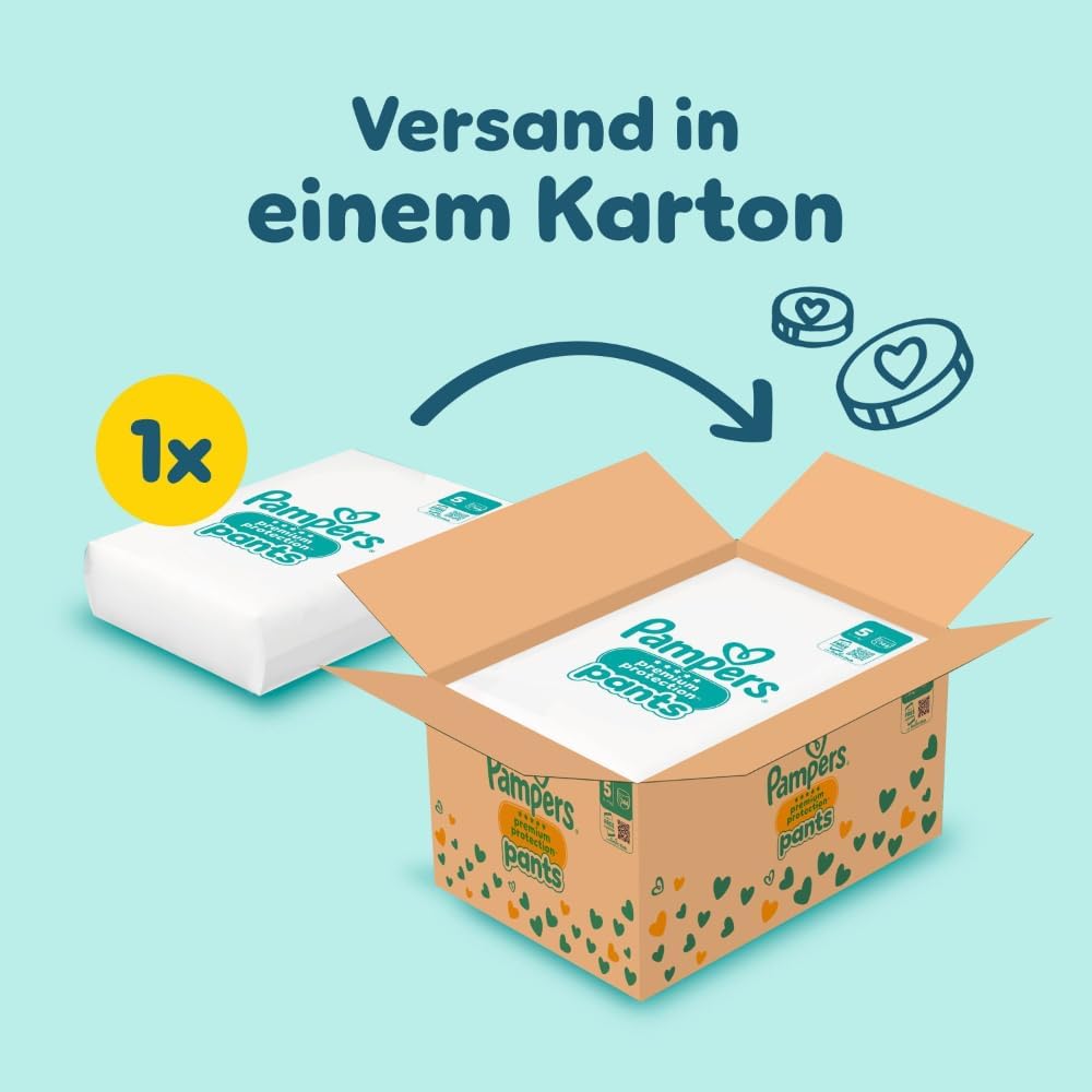 Pampers Baby Windeln Pants Grösse 5 (12-17kg) Premium Protection, Junior mit Stop- und Schutz Täschc