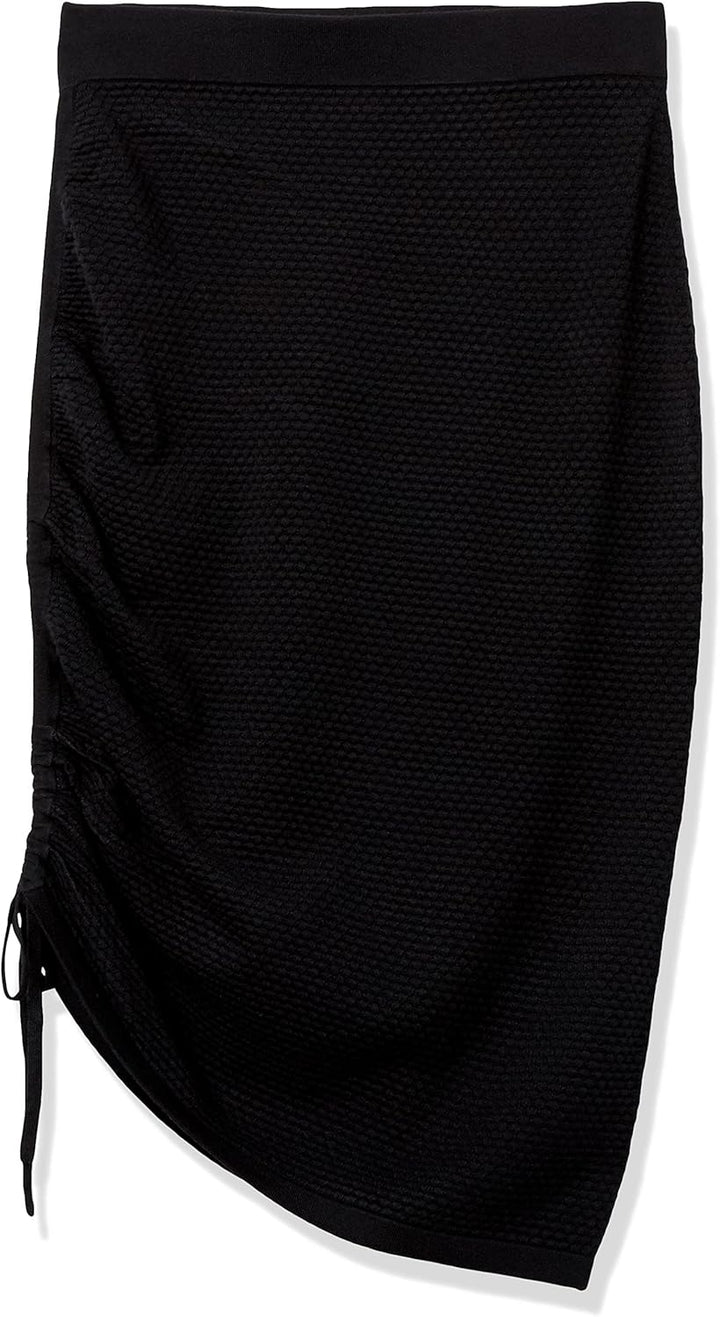The Drop Damen Amanda Textured Side Ruched Midi Sweater Skirt Midirock L Schwarz, L Schwarz