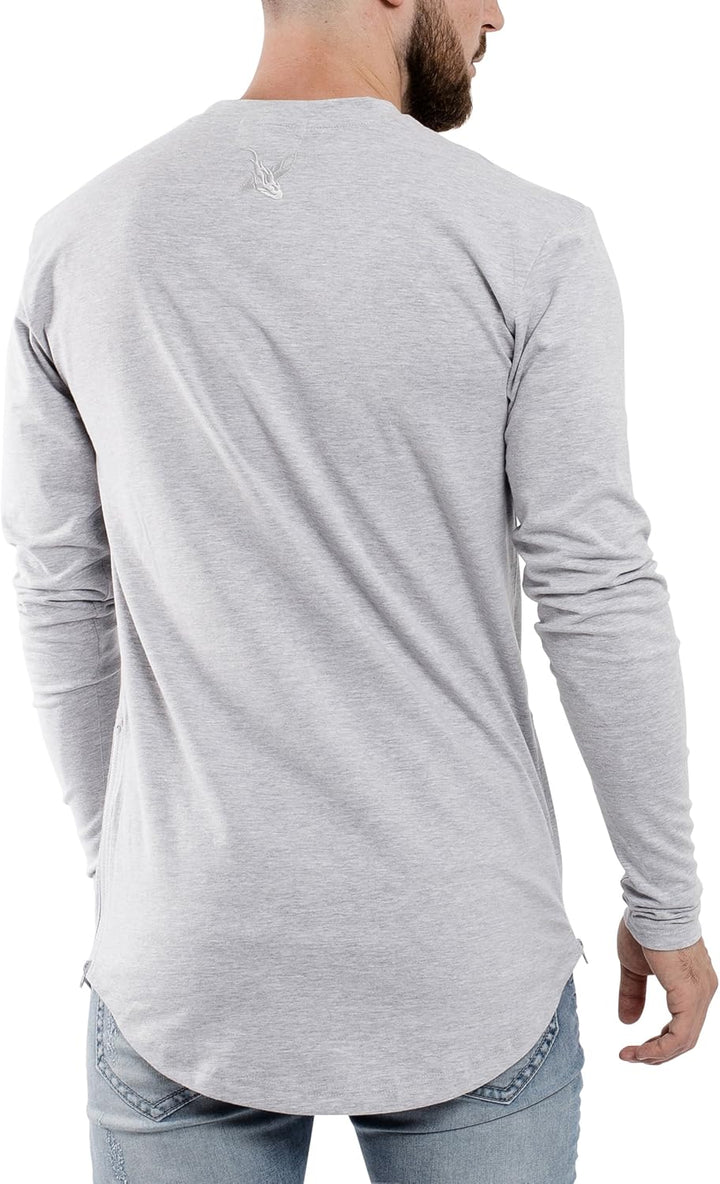 Blackskies Side Zip Langarm T-Shirt | Langes Oversize Fashion Basic Longsleeve Herren Longshirt Long