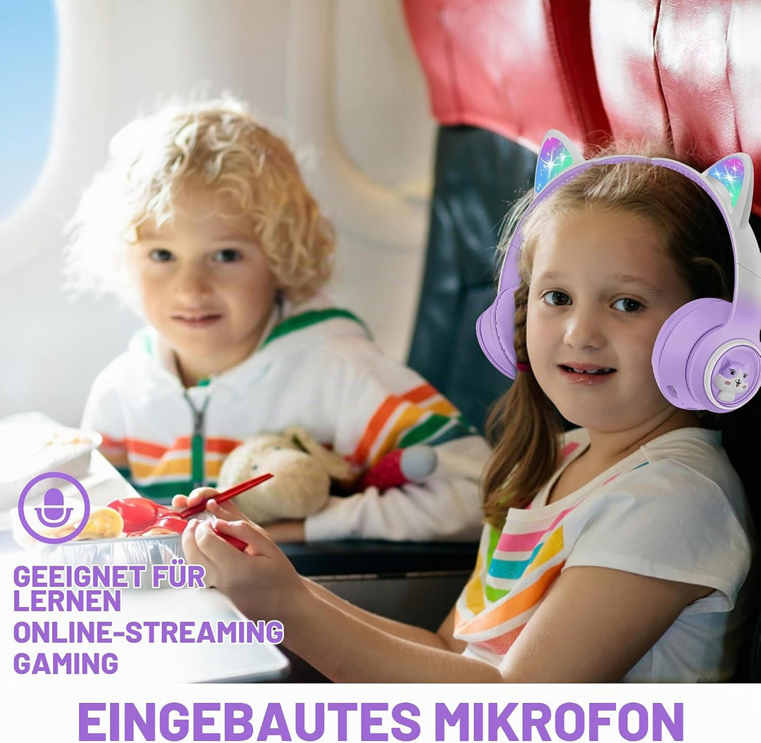 Bluetooth Kopfhörer Kinder, Faltbar 85dB Mädchen Kopfhörer Over Ear, Kabellos Kinderkopfhörer mit LE
