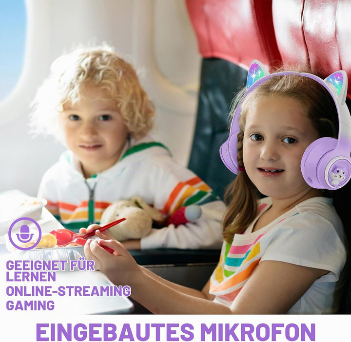 Bluetooth Kopfhörer Kinder, Faltbar 85dB Mädchen Kopfhörer Over Ear, Kabellos Kinderkopfhörer mit LE