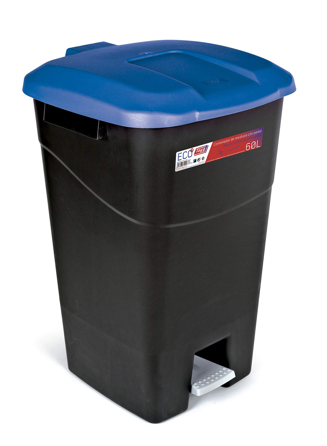 tayg - Abfallbehälter 60 Liter mit Pedal, schwarzer Basis und blauem Deckel