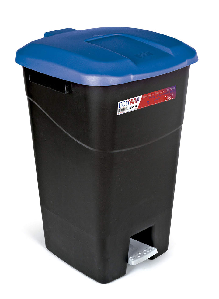 tayg - Abfallbehälter 60 Liter mit Pedal, schwarzer Basis und blauem Deckel