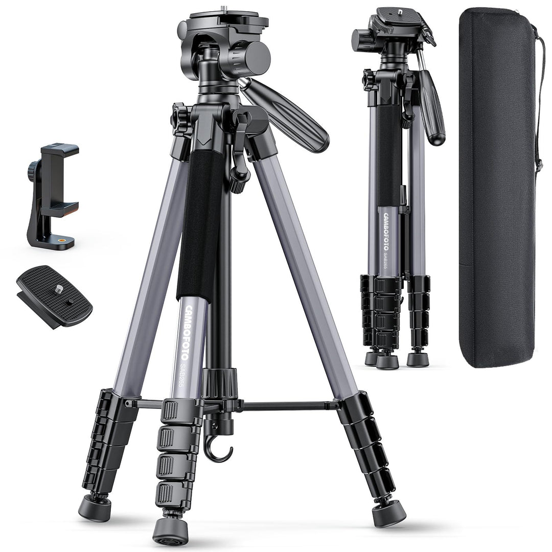 CAMBOFOTO Camera Tripod, 188cm Lightweight Aluminum Travel Tripod, Adjustable Stand with Pan Head, 1