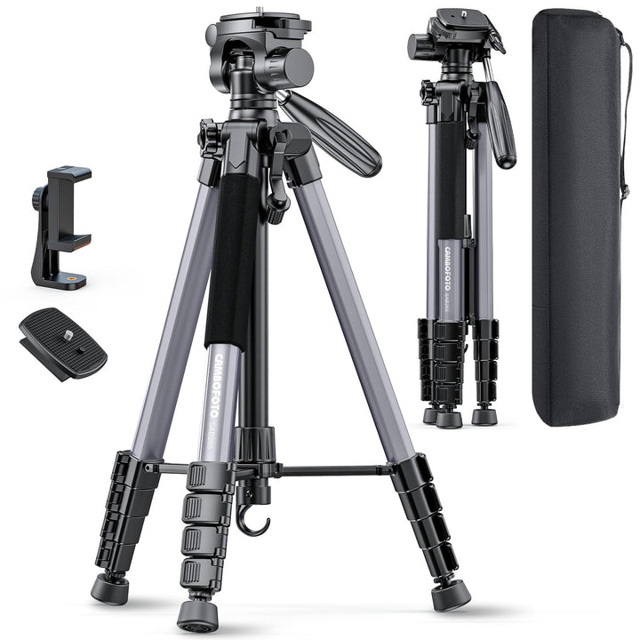 CAMBOFOTO Camera Tripod, 188cm Lightweight Aluminum Travel Tripod, Adjustable Stand with Pan Head, 1