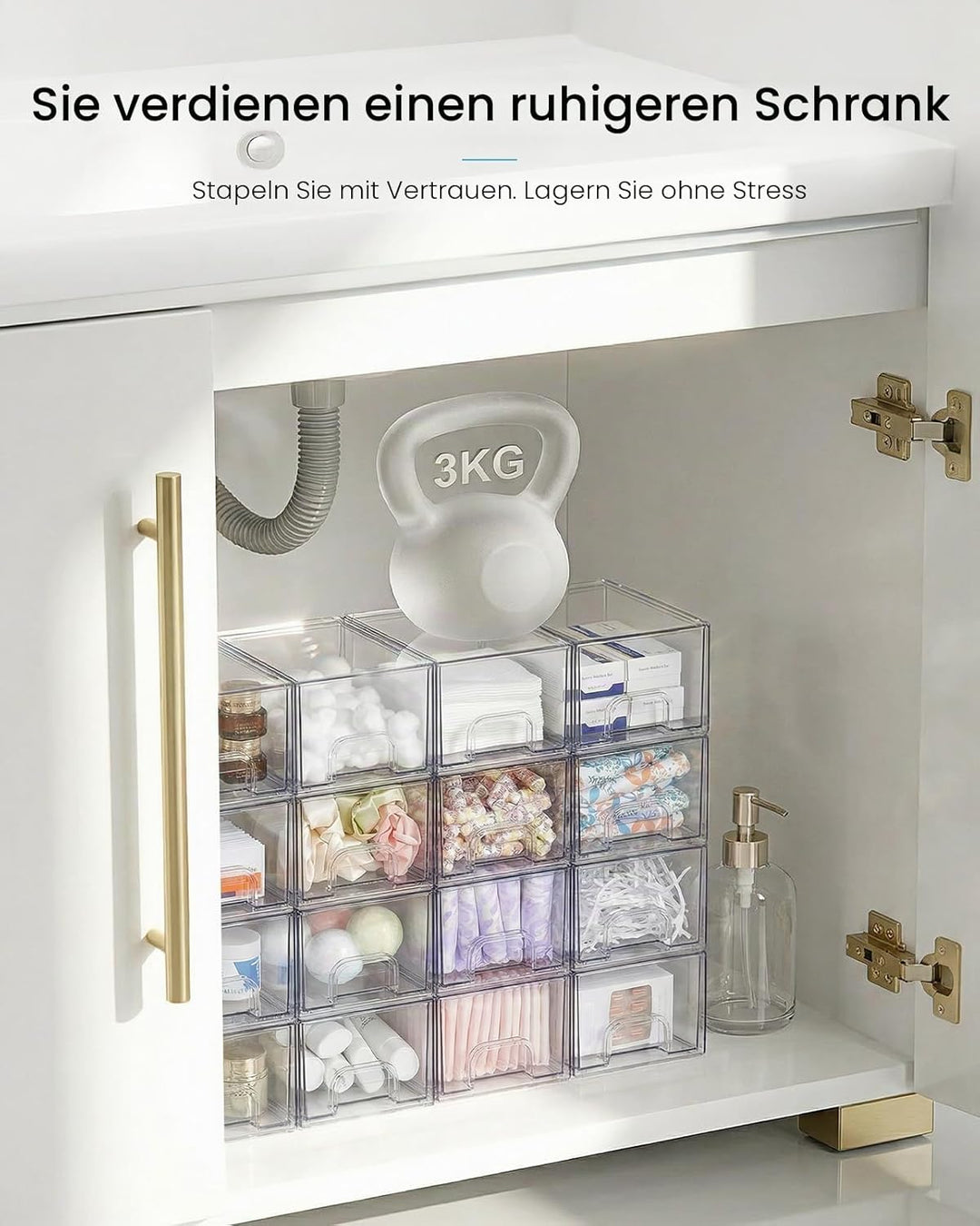 Vtopmart 2er-Set Kleine Schubladen Organizer, Transparent Badezimmer Organizer mit 16 rutschfeste Ma