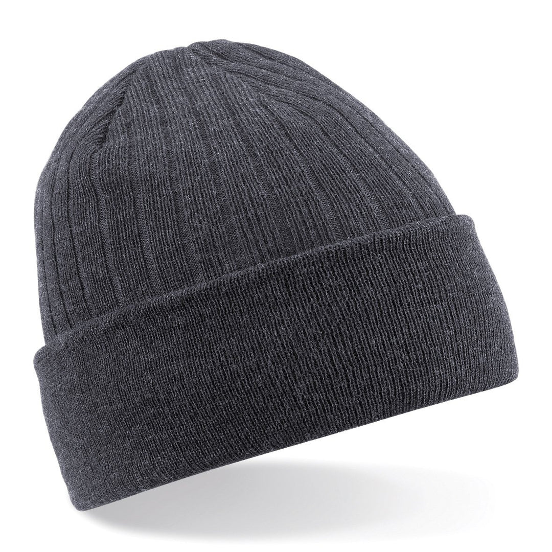 R-Evenge Mütze dunkelgrau, gerippt und weisses Logo in der Mitte, Mütze mit Fleece innen, Mütze Grey
