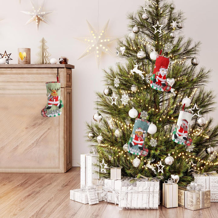 Nikolausstrumpf, Weihnachtsstrumpf 4er Set, Nikolausstiefel zum Befüllen, Weihnachtssocken Kamin zum