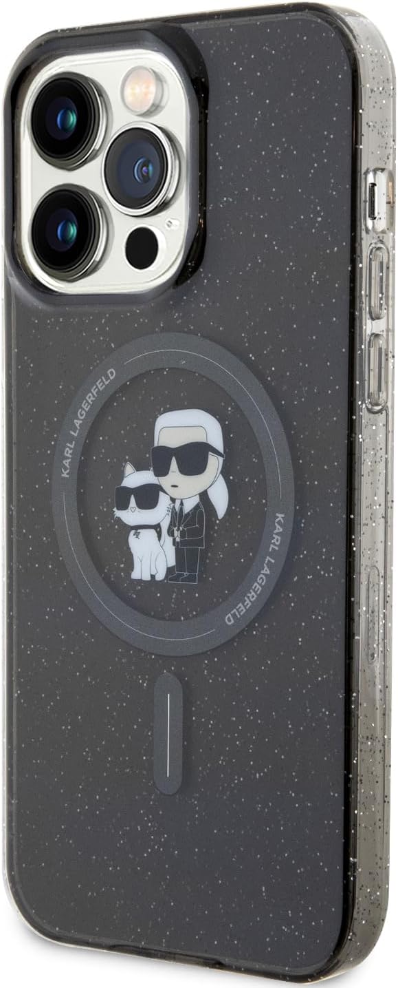 CG MOBILE Karl Lagerfeld Magfit Glitzer Hülle für iPhone 15 Pro Max (Schwarz), Schwarz