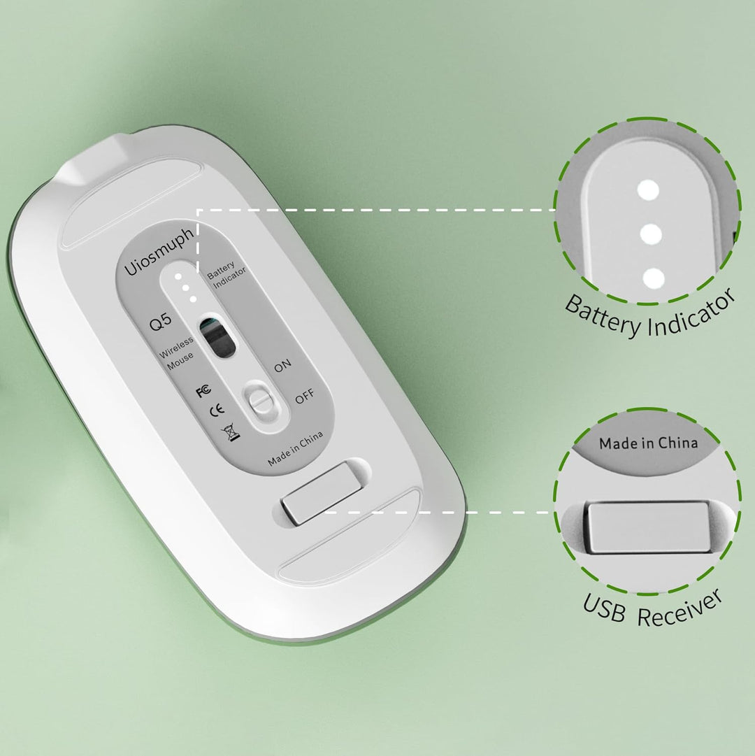 Uiosmuph Q5 Kabellos Maus, Wiederaufladbar Funkmaus 2.4G Leise Funkmaus Ultra Dünn Wireless Computer