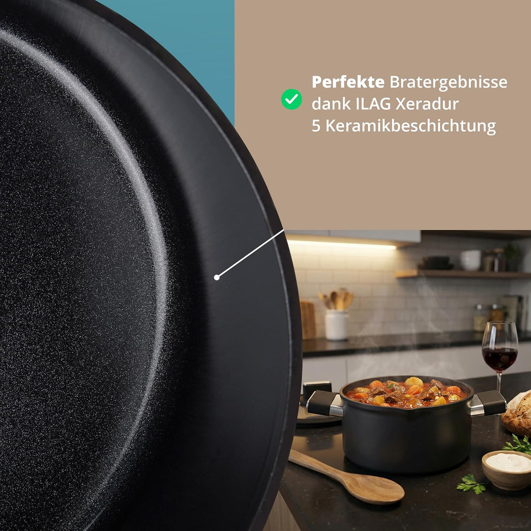KHG Aluminium Kochtopf 20 cm mit Glasdeckel - ILAG Xeradur 5 Antihaftbeschichtung, Soft-Touch-Griffe