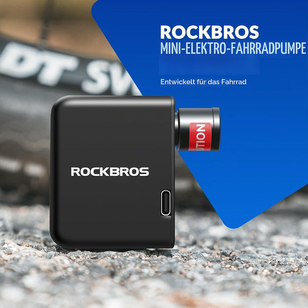 ROCKBROS Elektrische Fahrradpumpe, 100PSI Tragbare Minipumpen Wiederaufladbarer 300mAh Kleine Kompre
