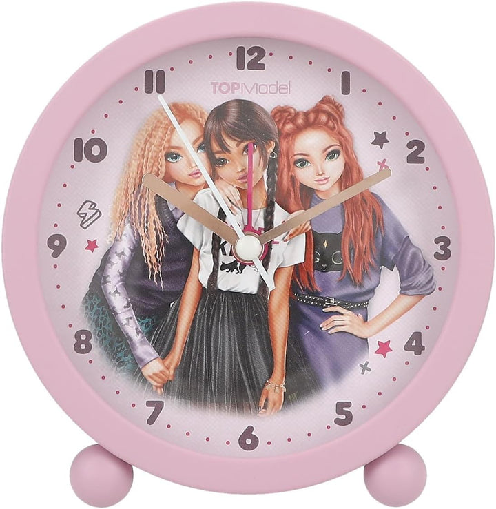 Depesche 13227 TOPModel Rebel Kitty - Wecker in Lila für Kinder, mit Model-Motiv, lautlose Uhr mit L