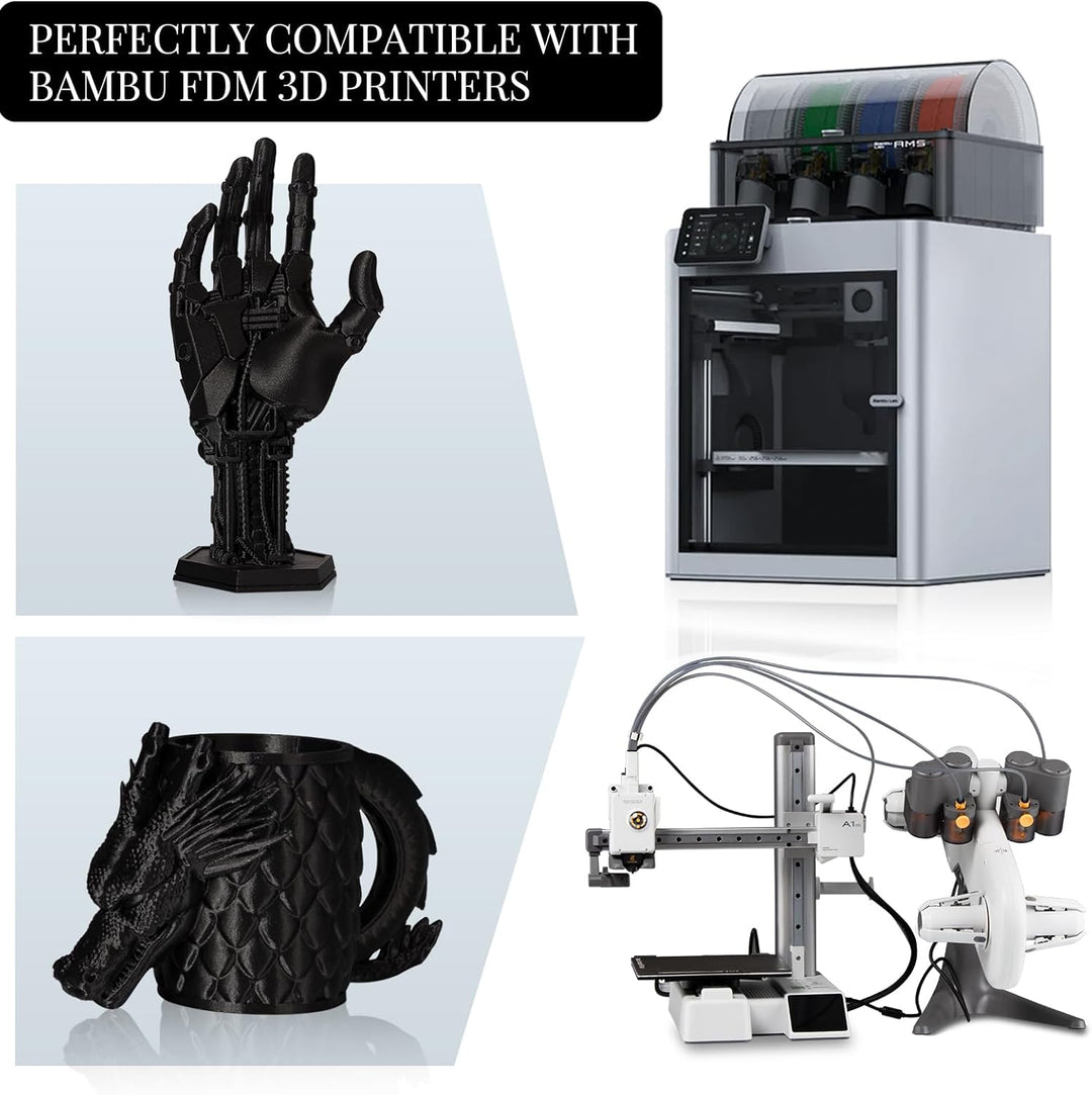 TINMORRY Kohlefaser Filament 1.75mm, PETG-CF 3D Druck Filament, 1 KG x 2 Spulen, Schwarz 2 Rollen-PE