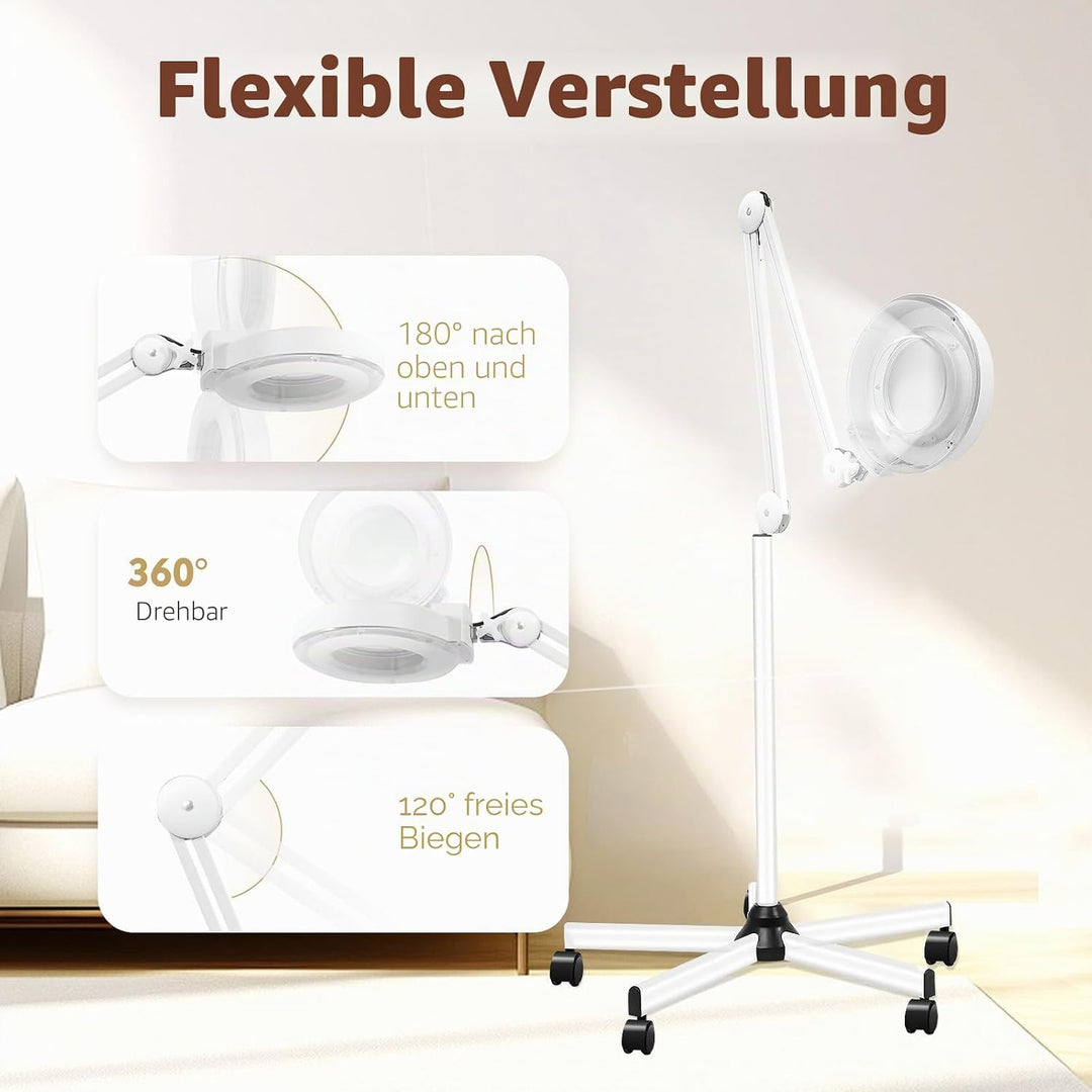5X LED Lupenleuchte 125MM Lupenlampe mit Standfuss, 5 Dioptrien Lupe mit Licht Standlupe Arbeitsleuc