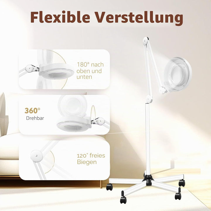 5X LED Lupenleuchte 125MM Lupenlampe mit Standfuss, 5 Dioptrien Lupe mit Licht Standlupe Arbeitsleuc
