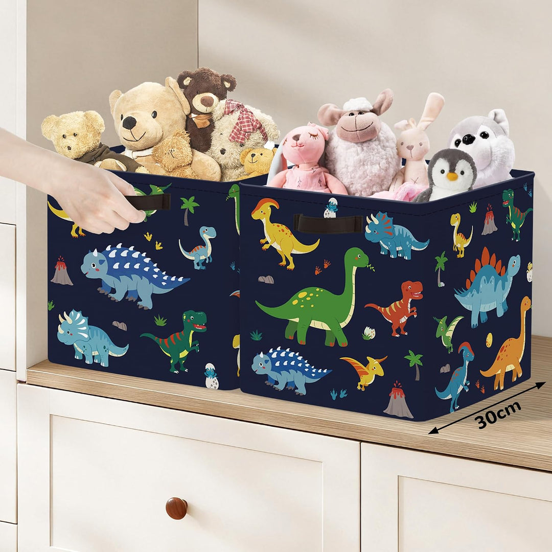 Clastyle 3 Stück Dinosaurier Aufbewahrungsbox Stoff für Kallax Faltbar Aufbewahrungskorb Klein Schra