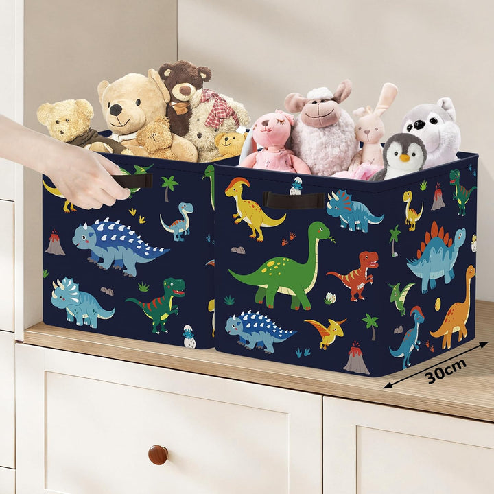 Clastyle 3 Stück Dinosaurier Aufbewahrungsbox Stoff für Kallax Faltbar Aufbewahrungskorb Klein Schra